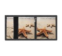 LYDSKGEQ Starfish on The Beach Slim Rfid Blocking Trifold Wallet for Men Minimalist Front Zipper Pocket 8 Card Slots 1 Id Window & Key Hook Lightweight Credit Card Holder for Work Traveling