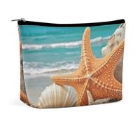 LYDSKGEQ Starfish Seashell Beach Makeup Bag Wide-Open Travel Bag Organizer for Toiletry Make Up Cosmetic Waterproof Portable Zipper Pouch Purse Lightweight Small Makeupbag Gift for Women Girl