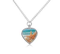 LYDSKGEQ Starfish Seashell Beach Urn Necklaces for Ashes Personalized Human Pet Cremation Jewelry Customized Keepsake Locket Pendant with Filling Kit Memorial Gift for Dog Cat Lover Women Men(Heart)