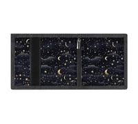 LYDSKGEQ Stars Moons Slim Rfid Blocking Trifold Wallet for Men Minimalist Front Zipper Pocket 8 Card Slots 1 Id Window & Key Hook Lightweight Credit Card Holder for Work Traveling
