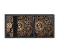 LYDSKGEQ Steampunk Gears Clock Slim Rfid Blocking Trifold Wallet for Men Minimalist Front Zipper Pocket 8 Card Slots 1 Id Window & Key Hook Lightweight Credit Card Holder for Work Traveling