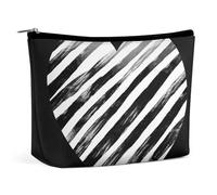 LYDSKGEQ Striped Heart Makeup Bag Wide-Open Travel Bag Organizer for Toiletry Make Up Cosmetic Waterproof Portable Zipper Pouch Purse Lightweight Small Makeupbag Gift for Women Girl