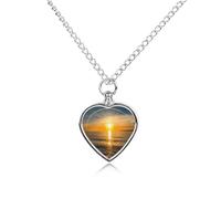 LYDSKGEQ Sunrise Horizon Urn Necklaces for Ashes Personalized Human Pet Cremation Jewelry Customized Keepsake Locket Pendant with Filling Kit Memorial Gift for Dog Cat Lover Women Men(Heart)