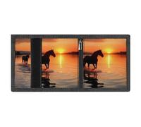LYDSKGEQ Sunsets Lake Horses Slim Rfid Blocking Trifold Wallet for Men Minimalist Front Zipper Pocket 8 Card Slots 1 Id Window & Key Hook Lightweight Credit Card Holder for Work Traveling