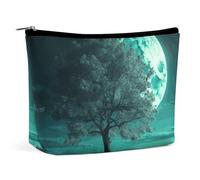 LYDSKGEQ Teal Tree in Moonlight Makeup Bag Wide-Open Travel Bag Organizer for Toiletry Make Up Cosmetic Waterproof Portable Zipper Pouch Purse Lightweight Small Makeupbag Gift for Women Girl
