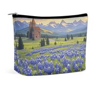 LYDSKGEQ Texas Bluebonnets Scenery Makeup Bag Wide-Open Travel Bag Organizer for Toiletry Make Up Cosmetic Waterproof Portable Zipper Pouch Purse Lightweight Small Makeupbag Gift for Women Girl