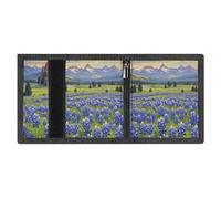 LYDSKGEQ Texas Bluebonnets Scenery Slim Rfid Blocking Trifold Wallet for Men Minimalist Front Zipper Pocket 8 Card Slots 1 Id Window & Key Hook Lightweight Credit Card Holder for Work Traveling