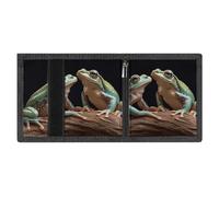 LYDSKGEQ Two Frogs Slim Rfid Blocking Trifold Wallet for Men Minimalist Front Zipper Pocket 8 Card Slots 1 Id Window & Key Hook Lightweight Credit Card Holder for Work Traveling