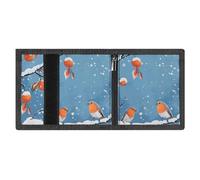 LYDSKGEQ Two Orange Birds Slim Rfid Blocking Trifold Wallet for Men Minimalist Front Zipper Pocket 8 Card Slots 1 Id Window & Key Hook Lightweight Credit Card Holder for Work Traveling