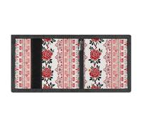 LYDSKGEQ Ukrainian Embroidery Style Rose Slim Rfid Blocking Trifold Wallet for Men Minimalist Front Zipper Pocket 8 Card Slots 1 Id Window & Key Hook Lightweight Credit Card Holder for Work Traveling