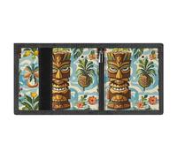 LYDSKGEQ Vintage Aloha Tiki Pattern Slim Rfid Blocking Trifold Wallet for Men Minimalist Front Zipper Pocket 8 Card Slots 1 Id Window & Key Hook Lightweight Credit Card Holder for Work Traveling
