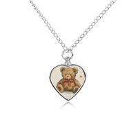 LYDSKGEQ Vintage Bear Toy Urn Necklaces for Ashes Personalized Human Pet Cremation Jewelry Customized Keepsake Locket Pendant with Filling Kit Memorial Gift for Dog Cat Lover Women Men(Heart)