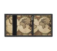LYDSKGEQ Vintage Old World Map Slim Rfid Blocking Trifold Wallet for Men Minimalist Front Zipper Pocket 8 Card Slots 1 Id Window & Key Hook Lightweight Credit Card Holder for Work Traveling