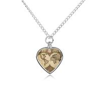 LYDSKGEQ Vintage Old World Map Urn Necklaces for Ashes Personalized Human Pet Cremation Jewelry Customized Keepsake Locket Pendant with Filling Kit Memorial Gift for Dog Cat Lover Women Men(Heart)