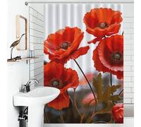 LYDSKGEQ Vivid Poppy Flowers Bathroom Shower Curtain with 12 Plastic Hooks Waterproof Polyester Bath Curtains Thick Boho Farmhouse Window & Door Curtain Room Partition Bathtub Decoration