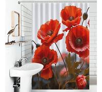 LYDSKGEQ Vivid Poppy Flowers Bathroom Shower Curtain with 12 Plastic Hooks Waterproof Polyester Bath Curtains Thick Boho Farmhouse Window & Door Curtain Room Partition Bathtub Decoration
