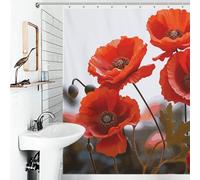 LYDSKGEQ Vivid Poppy Flowers Bathroom Shower Curtain with 12 Plastic Hooks Waterproof Polyester Bath Curtains Thick Boho Farmhouse Window & Door Curtain Room Partition Bathtub Decoration