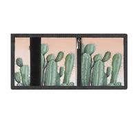 LYDSKGEQ Watercolor Green Cactus Slim Rfid Blocking Trifold Wallet for Men Minimalist Front Zipper Pocket 8 Card Slots 1 Id Window & Key Hook Lightweight Credit Card Holder for Work Traveling
