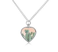 LYDSKGEQ Watercolor Green Cactus Urn Necklaces for Ashes Personalized Human Pet Cremation Jewelry Customized Keepsake Locket Pendant with Filling Kit Memorial Gift for Dog Cat Lover Women Men(Heart)