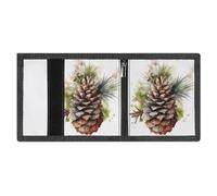 LYDSKGEQ Watercolor Pine Cone Slim Rfid Blocking Trifold Wallet for Men Minimalist Front Zipper Pocket 8 Card Slots 1 Id Window & Key Hook Lightweight Credit Card Holder for Work Traveling