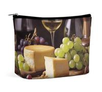 LYDSKGEQ Wine Cheese Cake Makeup Bag Wide-Open Travel Bag Organizer for Toiletry Make Up Cosmetic Waterproof Portable Zipper Pouch Purse Lightweight Small Makeupbag Gift for Women Girl