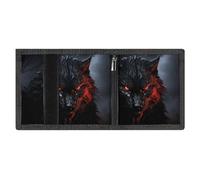 LYDSKGEQ Wolf with Red Eyes Slim Rfid Blocking Trifold Wallet for Men Minimalist Front Zipper Pocket 8 Card Slots 1 Id Window & Key Hook Lightweight Credit Card Holder for Work Traveling