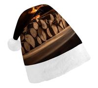 LYDSKGEQ Wood on Fireplace Christmas Hats for Adults Santa Hat Double Layer Comfort & Plush Brim for New Year Festive Holiday Party