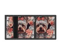 LYDSKGEQ Yorkie Floral Slim Rfid Blocking Trifold Wallet for Men Minimalist Front Zipper Pocket 8 Card Slots 1 Id Window & Key Hook Lightweight Credit Card Holder for Work Traveling