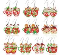 LYEAA 10 Pairs Diamond Painting DIY Earring Making Kit Christmas Cup Double Sided Dangle Drop Diamond Art Earring Kit Diamond Glitter Art Earring Kit for Jewelry Crafting
