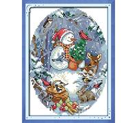 LYEAA 14CT Partial Cross Stitch Snowman Counted DIY Kits Handmade Cotton Embroidery