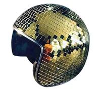 LYEAA Disco Glitter Mirror Glass Punk Costume Hat with Retractable Visor Mirror Glitter Ball Helmets Hat for Women Men DJ Club Stage Bar Party Wedding (Gold)