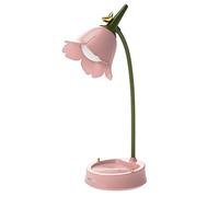 LYEAA Flower Bedside Table Lamp - Pink - LED Touch Reading Lamp with Mobile Phone Stand