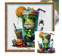 LYEAA Full Embroidery Eco-cotton Thread 14CT Paintings Printed Halloween Wine Glass Cross Stitch Paints Kit