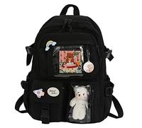 LYEAA Japane Harajukue Canva Bkpk, Kawaii Rusk for Stunt, Cute Athetic Travel Bag th P Cow Pendant Lar ity Laptop Bookbags (Blk)