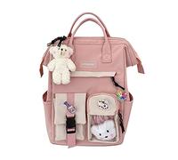 LYEAA Japanese Harajukue Canva Backpack, Kawaii Rucksack for Girls Student, Cute Aesthetic Travel School Bag with Plush Cow Pendant Large Capacity Laptop Bookbags