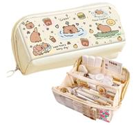 LYEAA Kawaii Capybara Zipper Pencil Case Multi-Layer Stationery Holder Bag for Kids School and Art Supplies