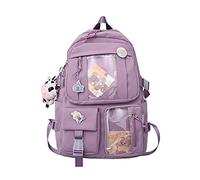 LYEAA Kawaii Rucksack for Student, Cute Aesthetic Travel Backpack, Japanese Harajukue Canvas School Bag with Kawaii Pin and Accessories Laptop Bookbags, 02-purple