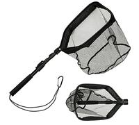 LYEAA Portable Folding Handheld Fishing Net, Telescopic Handle with Rope Lure Stream Fishing Cast Mesh Outdoor Fishing Tackle Accessories for Bird Fish Catch Release (A)