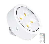 LYEAA Remote Control Wireless Night Light with E26/E27 Dimmable Hockey Puck Light 6500K Screw Downlight Spotlight Rechargeable 3 Light Modes Touch Sensor for Kitchen Closet Lighting (0.8W 1