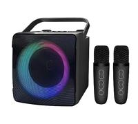 LYEAA RGB Light Portable Karaoke Speaker Dual Wireless Microphone Bluetooth-compatible Subwoofer Music Stereo Center Audio 10W Microphone Machine HiFi TF Card USB for Birthday Party (Black)