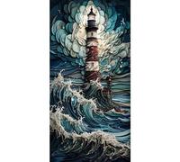 LYEAA Sea Storm Lighthouse Diamond Painting DIY Full Round Drill Partial AB Diamond Paint Lighthouse 45x85cm