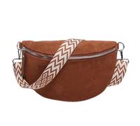 LYEAA Women Faux Suede Chest Bag Wide Patterned Strap Shoulder Bag Solid Color Waist Bag Sling Bag for Work Travel (Brown)