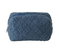 LYEAA Women Fluffy Storage Bag Soft Quilted Makeup Purse with Zipper Solid Color for Female Girls Daily Use (Blue)