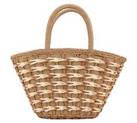 LYEAA Women Straw Woven Tote Bag Handwoven Shoulder Bag Large Capacity Handmade Straw Bag Zipper Closure Weaving Shoulder Bag for Travel Shopping (Brown)
