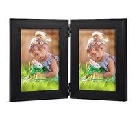 Lyeasw 3.5x5 Picture Frame Double Hinged, Classic Two Opening 3.5 by 5 Family Dual Photo Frame with Glass, Black Folding Free-Standing Vertical Frame for Tabletop,Desktop or Shelf