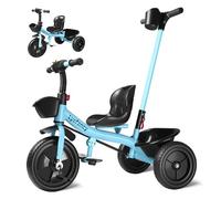 Lyefancy 2 in 1 Kids Trike with Parent Handle for 1-4 Years, Kids Tricycle with Baskets and Removable Pedal, Adjustable Seat Toddler Tricycle, 3 Wheel Bike Gifts for Boys Girls Ride-On Toys(Blue)