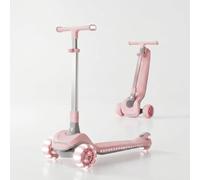 Lyefancy 3 Wheel Scooter for Big Kids Age 3-15, Folding Scooter for Teens, Children Scotter with 5 Adjustable Height and Cup Holder, Flashing PU Wheels, Lean to Steer, Flashing Deck(Pink)