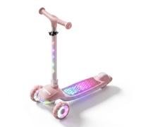 Lyefancy 3 Wheel Scooter for Kids Age 2-12, Children Folding Scooter with Led Light and Music, 4 Adjustable Height, Flashing PU Wheels, Lean to Steer, Flashing Body and Deck(Pink)