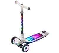 Lyefancy 3 Wheel Scooter for Kids Age 2-12, Children Folding Scooter with Led Light and Music, 4 Adjustable Height, Flashing PU Wheels, Lean to Steer, Flashing Body and Deck(White)