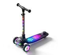 Lyefancy 3 Wheel Scooter for Kids Age 2-12, Children Folding Scooter with Led Light and Music, 4 Adjustable Height, Flashing PU Wheels, Lean to Steer, Flashing Body and Deck(Black)